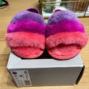 UGG Fluffy Slide Sandals in Pink and Purple